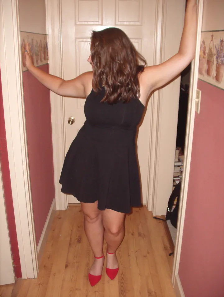 Black dress and red heels!